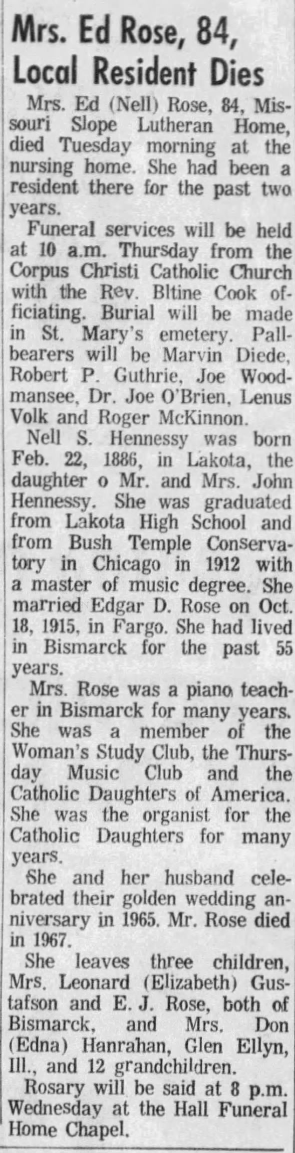 Clipping from The Bismarck Tribune